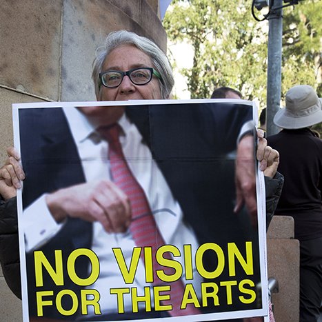 Protest sign - no vision for the arts