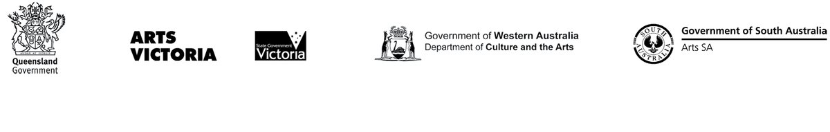 Logos Queensland Government, Arts Victoria, Department of Culture and the Arts WA, Arts SA